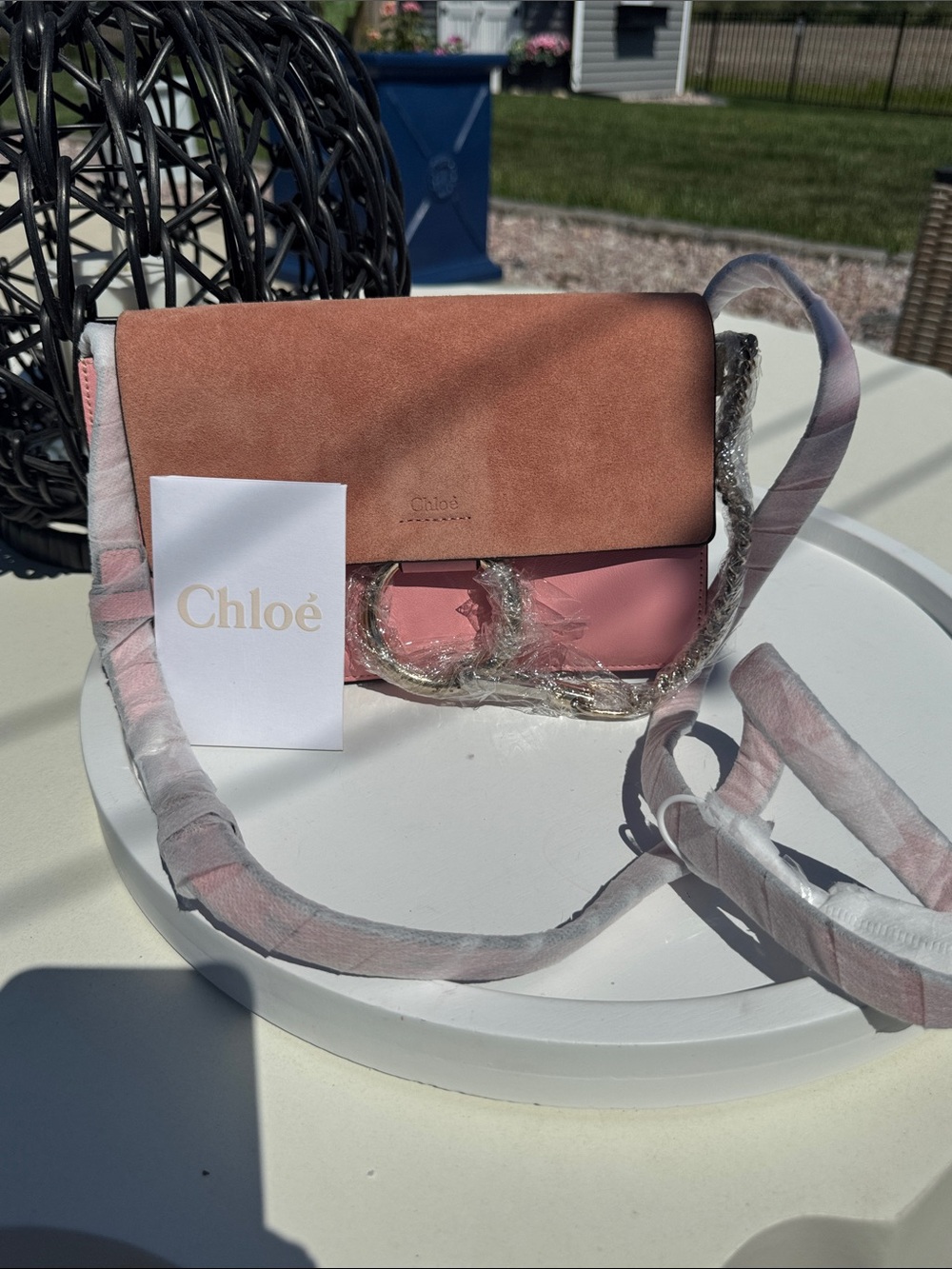 Chloe Two-Tone Pink Leather & Suede Crossbody Bag